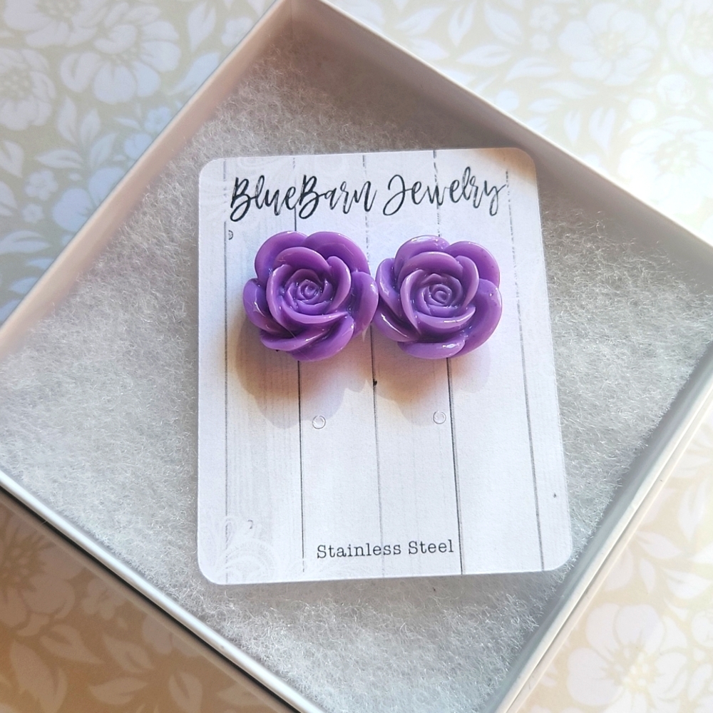 Handmade Purple Rose Earrings